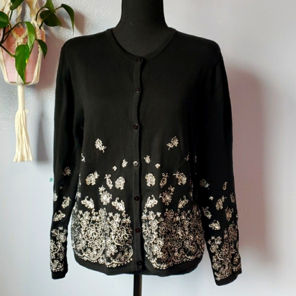 Talbots Embroidered Cotton Cardigan